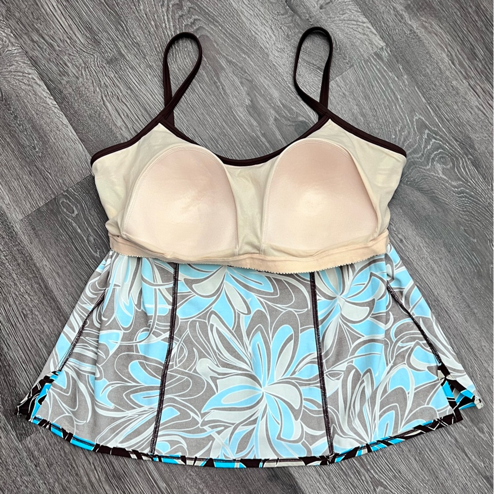 BALTEX Blue Brown Floral Tankini Swim Top Shelf Bra Beach Plus Size 1X - Picture 6 of 16